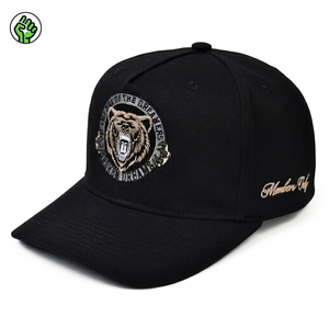 Cappello Snapback Personalizzato con Logo, 5 Pannelli in Cotone Nero, Ricamo 3D Orso, Stile Streetwear Hip Hop, Produzione di Cappelli - Product Image 1