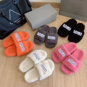 2026 Winter High Quality Luxury Designer Ladies for Indoor Flat Fur Letter <b>Slides</b> Plush Sandals Fashion Trend Light Weight - Product Image 1