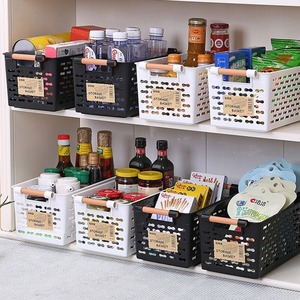 Storage Basket Rectangle Plastic With Handle White And Black For Kitchen Organization - Product Image 1