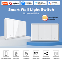 Interruptores de Luz de Pared Zigbee Compatibles con Tuya, Alexa, Google Home y Smartlife a través de Hub, de 1, 2, 3 y 4 Botones, con Neutro