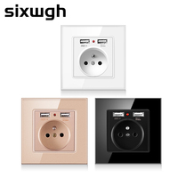 SIXWGH 86 Style panneau de verre USB prise murale France prise électronique Standard NFC 16A Double prise USB prise d'alimentation intégrée mur
