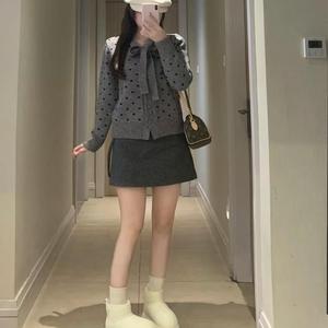 Maglione Casual da <span class=keywords><strong>donna</strong></span> lavorato a maglia <span class=keywords><strong>grigio</strong></span> nero <span class=keywords><strong>Cardigan</strong></span> per l'autunno - Product Image 4