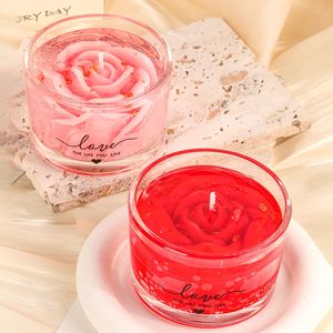Romantic Rose Flower Scented Candle Glass <b>Cup</b> Gold Foil Aroma Candle Valentine Home Table Decor Gift - Product Image 4
