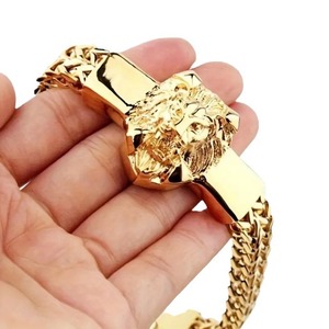 กำไลข้อมือหัวสิงโต ทองและเงิน สแตนเลสสตีล เครื่องประดับฮิปฮอปสำหรับผู้ชาย ลายสัตว์ กำไลโซ่แฟชั่น - Product Image 5