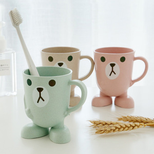 <b>Cute</b> Cartoon Toothbrush Cup With <b>Bear</b> Face Design For Kids And Adults Home Use PP Material Nordic Color Options - Product Image 1