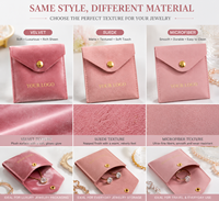 Pochette à bijoux en velours rose avec logo personnalisé, élégante, en forme d'enveloppe, pour colliers, en microfibre suédée