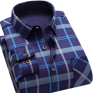 Camicia a quadri Casual da <span class=keywords><strong>uomo</strong></span> autunno inverno moda calda spessa tinta unita manica lunga bottone monopetto in poliestere - Product Image 4