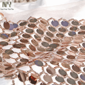 Nanyee Textile 1.8cm Rond Big Dot <span class=keywords><strong>Disco</strong></span> Lumière Café Brun Sequin Brodé Tulle Tissu - Product Image 2