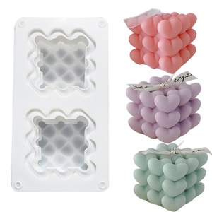 Molde de silicona 3D de 2 cavidades para velas de aromaterapia, yeso, pasteles, mousse, jabón, con diseño de cubo de amor y corazón, para el Día de San Valentín, para hornear y hacer jabón - Product Image 1