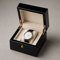 Boîte à montre de luxe en laque, grain de bois de palissandre, finition piano, avec charnière dorée et coussin en velours pour homme