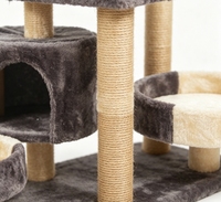 Arbre à chat compact multi-niveaux avec nid rond, tunnel, cachette, plateforme supérieure et colonne en sisal unique, idéal pour appartement compact et repos pour animaux de compagnie