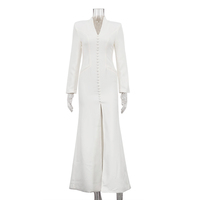 Robe de Soirée Longue Formelle avec Épaulettes Rembourrées, Zip au Dos et Fente Boutonnée, Élégante pour Femmes