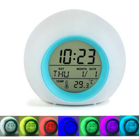 Jam Alarm Digital Bulat LED Lampu Malam Fungsi Tunda Termometer Kalender Jam Alarm Meja Samping Tempat Tidur untuk Anak-Anak Rumah