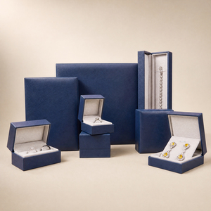 Zebopak Navy Blue Leather Jewelry <b>Box</b> Set with Ring Bracelet <b>Earring</b> Necklace Storage Case <b>Gift</b> Packaging Supplier - Product Image 1