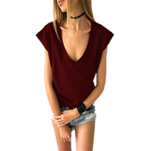 T-shirt estiva <span class=keywords><strong>basic</strong></span> bianca e nera da donna, casual a maniche corte, sexy con scollo a V profondo, traspirante con stampa. - Product Image 3