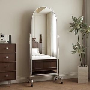 Miroir sur pied minimaliste fait main, cadre en acier inoxydable, grand miroir arqué multifonctionnel pour la maison - Product Image 4