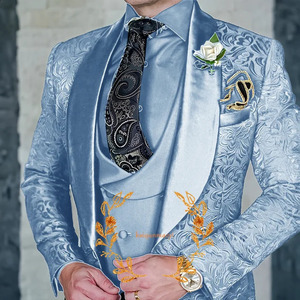 Costumes 3 pièces pour hommes, coupe ajustée, pour mariage, ensemble veste, <span class=keywords><strong>gilet</strong></span> et pantalon à revers pointus, simple boutonnage, deux boutons - Product Image 1