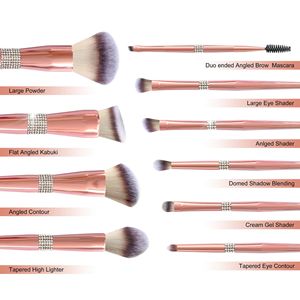 Ensemble de 14 pinceaux de maquillage en poils synthétiques, manche en bois, virole en aluminium, pinceau à fond de teint, pinceau à raser, kit de couleurs personnalisées - Product Image 2