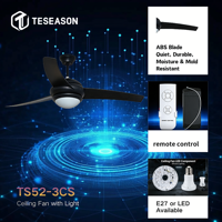 Ventilateur de plafond TS52-3CS 52 pouces - Moteur AC en cuivre 60W Moteur DC 30W - Télécommande - Lames en ABS - 110-240V - E27 & Lumière LED