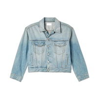 Giacche jean blu chiaro ritagliate da donna con giacca in denim lavaggio candeggina all'ingrosso OEM