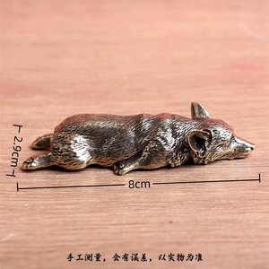 1 Pezzo Simpatica Statuetta Antica in Ottone Massiccio a Forma di Cucciolo Sdraiato, Decorazione da Tavolo, Animale Domestico del Tè Cinese - Product Image 4