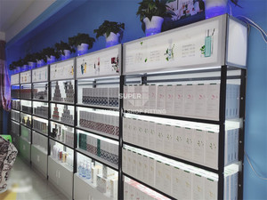 Perakende kozmetik sergileme rafı Metal ahşap ekran rafları kozmetik güzellik kaynağı mağaza rafı makyaj standı camekanlı dolap durumda - Product Image 6