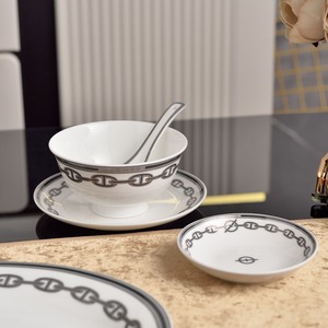 High-end Bone China Dinnerware <b>Set</b> of 32Pieces-<b>Blue</b> Chain Pattern European Style Dishwasher Safe Tableware for Moving-In Gift - Product Image 5