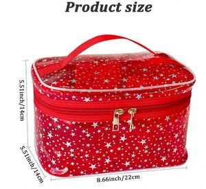 White Star Print PVC Makeup <b>Bag</b> with Handle - 8.66 * 5.51 * 5.51 Inch,<b>Clear</b> Storage <b>Bag</b> <b>Toiletry</b> Pocket Portable Zippered Pouch - Product Image 2