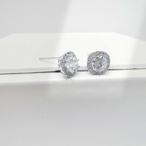wholesale 925 plata sterling <b>silver</b> Classic Round Zircon earring 18k gold dainty geometric cheap <b>small</b> bow zircon <b>stud</b> earrings - Product Image 5