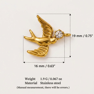 Ciondolo Vintage in Acciaio Inossidabile Smaltato, Placcato Oro 18K PVD, con Fiori, Nuvole, Uccelli, Pietra Naturale, Charm Amore, Accessorio Fai-da-te Impermeabile - Product Image 5