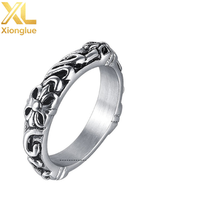 Vintage Silver Plated Copper the Four-Cornered Palace Cross-flower Vine <b>Couple</b> <b>Ring</b> Jewelry Gift - Product Image 1