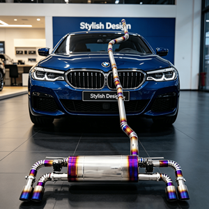 Système d'échappement en acier inoxydable 304 bleu brûlé avec soupape à commande à distance, ensemble complet de tuyaux d'échappement pour BMW 540i 530i - Product Image 1