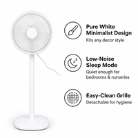 Ventilateur de chambre 14 pouces 150W, tout blanc, sur pied, silencieux, faible niveau sonore, minimaliste, pour chambre d'enfant