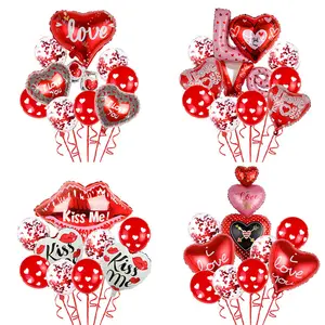 Conjunto de balões personalizados para decoração de festa, conjunto de balões de folha de coração feliz dia dos namorados