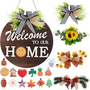 Decoraciones Colgantes de Madera de Pino para Pared, Elegantes Placas de Bienvenida para Puerta, Hechas a Mano, para el Hogar - Product Image 1