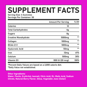 Gomitas de Creatina de 5000 mg con Colágeno y BCAA, Suplemento Personalizado que Nutre el Cabello, la Piel y las Uñas, Favorece la Recuperación Muscular - Product Image 2