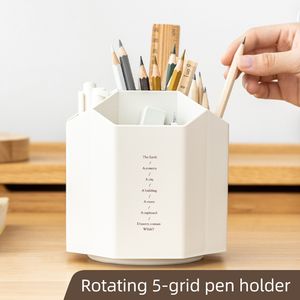 5-grilles 360 °   Porte-crayons rotatif de bureau, rangement portable pour fournitures de bureau, porte-stylos rotatif pour bureau, école, table - Product Image 2