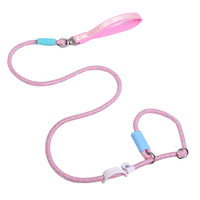 Laisse de dressage pour chien en corde réfléchissante rose avec poignée rembourrée, amortissante et anti-traction, pour chiens de petite et moyenne taille