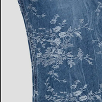 Pantalon large à fleurs, bleu imprimé, élastique, coupe droite, jean large pour femmes