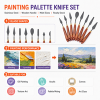 Couteau à palette Giorgione en stock, pièce unique, plusieurs tailles, lame en acier inoxydable, manche en bois, fournitures d'art, vente en gros