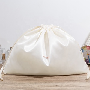 White Custom Printed Silk Satin Drawstring Pouch Bag Wig Extension Pouch Seal <strong>Textile</strong> <strong>Packaging</strong> - Product Image 2