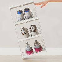Boîte à chaussures pliable à 3 couches, boîte de rangement en plastique transparente, boîte de rangement en gros, boîtes transparentes empilables, organisateur pliable pour chaussures