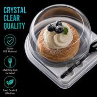 Boîte à gâteau ronde individuelle avec couvercle transparent, compartiment à fourchette, en PET de qualité alimentaire, conteneur jetable pour pâtisserie, sushis, salades, taille personnalisée
