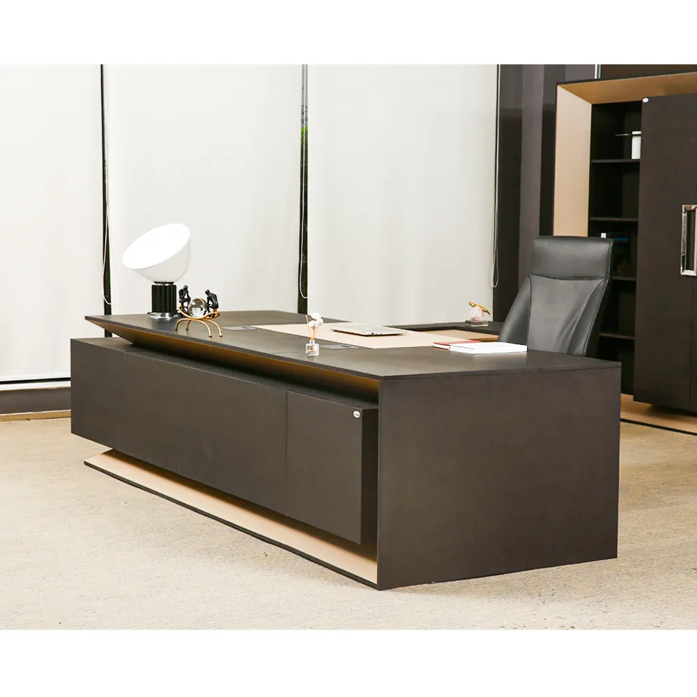 New Design CEO Office Furniture High gloss Paint L-shaped Large Office Desk Executive Manager Deluxe Office Desk