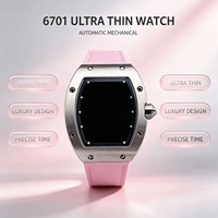 Montre automatique squelette de luxe personnalisée, modèle 67-01, neuve, de forme tonneau et anti-reflet pour homme
