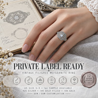 Bague Vintage en Argent 925 de Qualité Exceptionnelle avec Moissanite Ronde 15x12mm, Design Ornamental, Personnalisable, Fourniture Directe Usine
