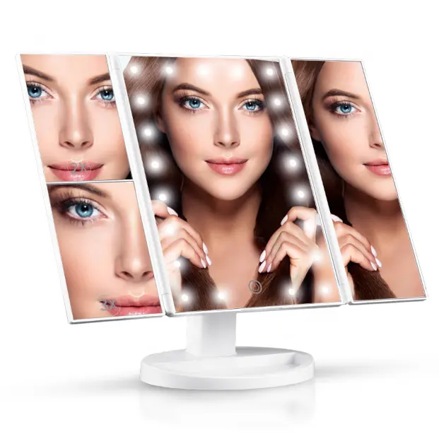 Wholesale 22 LED Lights Tri-fold Makeup Mirrors Beauty Vanity Mirror Foldable Table Mirror