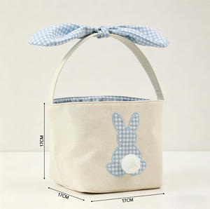 Panier brodé à carreaux vichy personnalisé avec nœud et lapin, idéal pour les enfants, cadeau de Pâques - Product Image 6