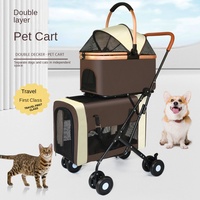 Chariot pliable pour chien à quatre roues, double couche Oxford, écologique, tendance, avec compartiments supérieur et inférieur séparés, pour usage extérieur et voyage, capacité 20 kg