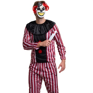 Costume de Clown Effrayant pour <span class=keywords><strong>Homme</strong></span> - Combinaison Rayée Rouge et Blanche pour Halloween - Product Image 2